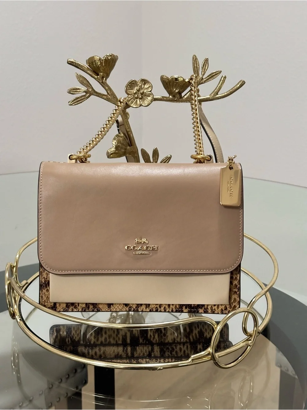 Coach Klare Colorblock Beige Cream Snakeskin-Effect Shoulder Crossbody Bag